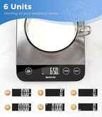 Food Scale, 33lb Rechargeable Kitchen Scale with Stainless Steel, Grams and Ounces, USB Charging, 1g High Accuracy for Baking, Cooking & Food Prep, Black, BK806
