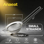 Anaeat Fine Mesh Strainers - Premium Stainless Steel Colander Sieve Sifters, with Durable Mesh and Sturdy Handle, Excellent for Sifting Dry ingredients, Flour, Pastas, Rice, Tea (3.94"）