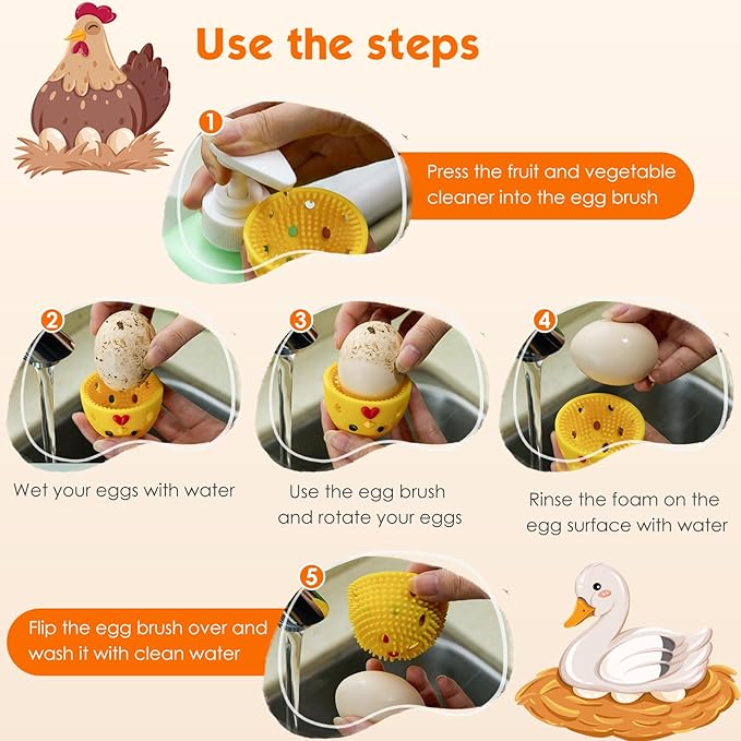 Egg Brush Cleaner, Egg Cleaner Scrubber for Fresh Eggs, Cute Chick Shaped Silicone Egg Washer, Reusable Multipurpose Washing Egg Tool for Fruits and Vegetables(White)
