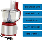 Kenmore 11-Cup Food Processor and Vegetable Chopper with Reversible Slicing/Shredding Disc, Chop, Slice, Shred, Mince, Grate, Puree, Stainless Steel, 500W, Red and Silver