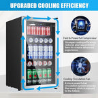 Beverage Refrigerator Cooler, 120 Can Mini Fridge with Reversible Glass Door for Soda Beer, 3 Cu.Ft Drink Fridge with Digital Temperature Control & Adjustable Shelves - Silver