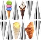 Joyeee 10 Pieces Pastry Cream Horn Molds, Stainless Steel Cannoli Tubes Puff Waffle Cone Pastry Roll Horn, 5 Inch Large Size Croissant Mold Brioche Pans Kitchen Baking Tool, Pastry Baking Molds