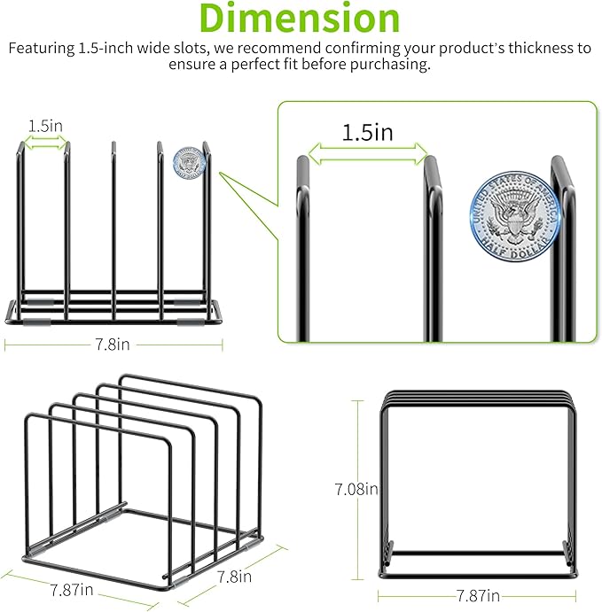 Kitchen Organizer Rack - 4-Slot Heavy-Duty Holder for Cutting Boards,Cookware – Rust-Resistant, Space-Saving Design with Non-Slip Feet for Countertop and Cabinet Storage (2 Pack)