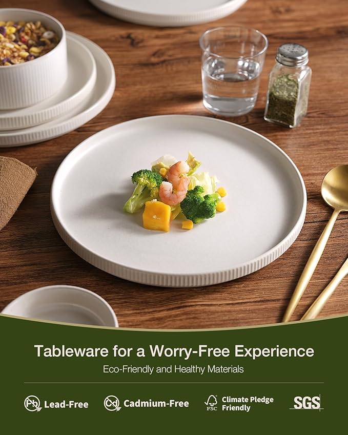 Famiware Star Plates and Bowls Sets, Modern Stoneware Dinnerware Sets for 6, 18-Piece Kitchen Dish Set - Chip and Scratch Resistant, Microwave and Dishwasher Safe Tableware, Matte White