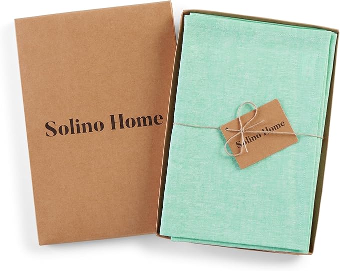 Solino Home Linen Cloth Napkins Set of 4-100% Pure Linen Chambray Aqua Dinner Napkins 20 x 20 Inch for Winter - Athena, Handcrafted and Machine Washable