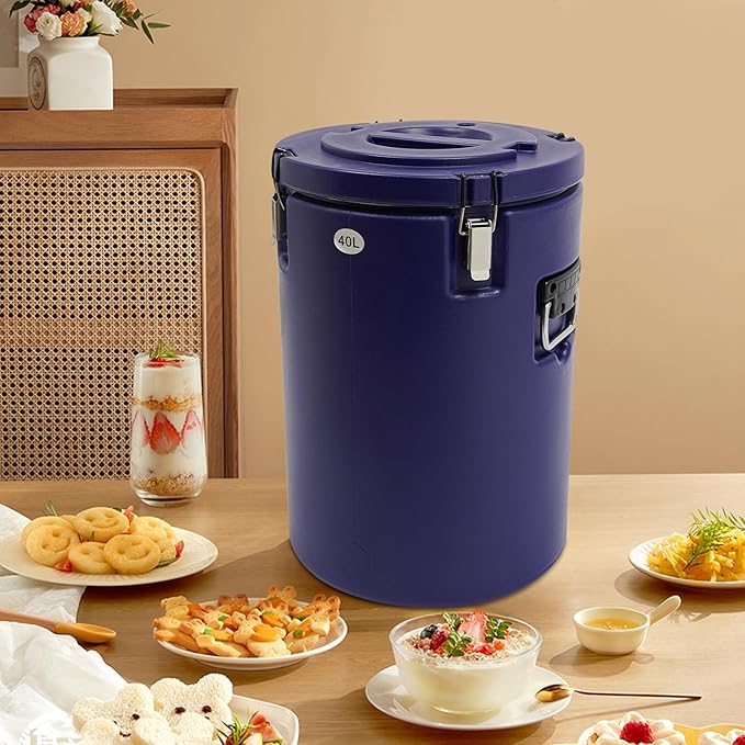 Eapmic 42.27Qt Insulated Food Container, Stainless Steel Container, 40L Commercial Soup Carrier 15 Hours Heat Preservation for Hot and Cold Food Storage Restaurant Canteen Home Lunch Use (Blue, 40L)