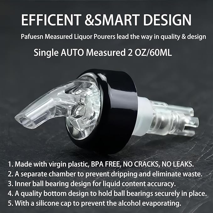 6 Pack Measured Liquor Pour Spout, Liquor Bottle Pourers, Measure Pour Spout for Liquor Bottles, Bottle Pourers for Alcohol, Shot Pourer Cocktail Liquor Dispenser Bar Bartending Tool -2oz/60ml
