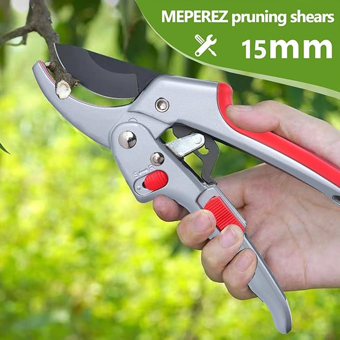 Garden clippers, premium Germany pruners, Work 3 times easier, professional ratchet pruning shears, cutting rose, flower, hedge, stem, tree, Sharp gardening scissors, Arthritis weak hand snips