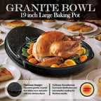 19” Turkey Roasting Pan Enamel Oval Granite Large Roaster Pan with Lid with 17in Inner Diameter Large Capacity Suitable for Thanksgiving Enamel Cook Ware Dishwasher Compatibility Oven Christmas Gift