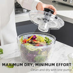 Cove Carol Large Salad Spinner, One-Handed Press-Type Vegetable Dryer, Built-in Filter Suitable for Fruits, Lettuce, and Vegetables; Salad Spinner, Lettuce Spinner 6.3 QT, Black