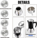 12 Cup Thickened 304 Stainless Steel Moka Pot Stovetop Espresso Maker Cafeteras Italian Percolator Espress Makers Capable Greca Mocha Coffee Machine for Induction Home and Camping 600ml 20oz