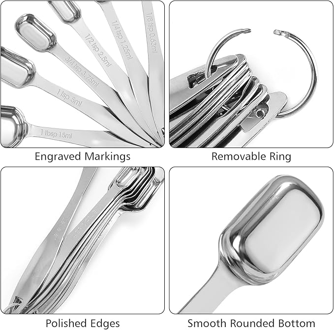 Accmor Stainless Steel Measuring Spoons Set of 7, Nesting Measuring Tool with Leveler, Rectangular Tablespoon and Teaspoon for Baking & Cooking, Stackable Kitchen Gadgets for Dry & Liquid Ingredients