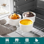 vancasso 8 oz Ramekins with Lid, Porcelain Creme Brulee Souffle Dishes, White Pudding Custard Cups Ramiken for Baking, Dishwasher and Oven Safe, Set of 6