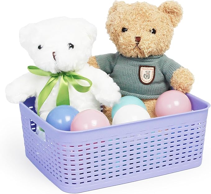 Soddeph Plastic Storage Baskets for Cabinets, Household Pantry Organization with Handle,Organizer Bins for Room,Bathrooms,Under-Sink,Kitchen (Purple, M-3PACK)