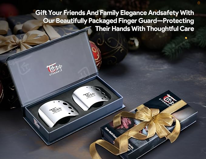 Finger Guards for Cutting Food, Protects Women’s Fingers and Nails, Ideal Gift for Her, Mom or Wife, 2 Stainless Steel Finger Protectors with Herb Stripper, Adjustable Size