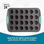 Trudeau 24-Cup Silicone Muffin Pan – Hybrid Non-Stick Bakeware with Steel Frame, Flexible Silicone with Hard Lining to Hold Shape, BPA-Free, Dishwasher Safe, Heat Safe to 428°F, Grey/Mint