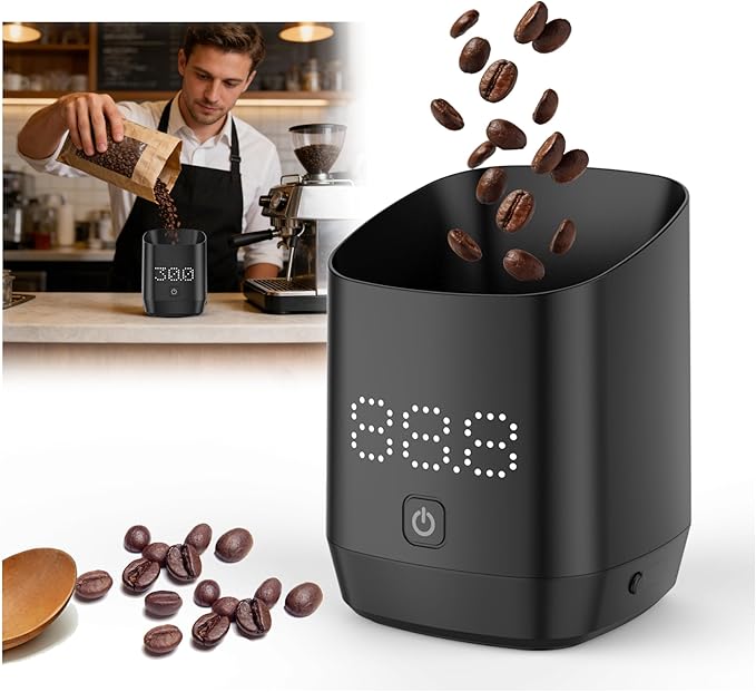 Digital Coffee Bean Dosing Cup for Espresso with LED Scale - High Precision Coffee Grounds Measurer, Barista-Strength Brewing Accessory & Perfect Coffee Lover Gift (Black, Sleek Design)