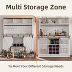 4ever2buy Farmhouse Coffee Bar Cabinet with Storage, 47”Coffee Bar with Sliding Barn Doors and 3 Storage Hutch, Hutch Cabin et with 6 Hooks & 9 Wine Racks for Dining Room, Kitchen, White