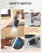 CIRCLE JOY Rechargeable Electric Salt and Pepper Grinder Set Gravity Salt and Pepper Mills Set with LED Light, No Battery Needed, Adjustable Coarseness, Washable 135ml Container, Black