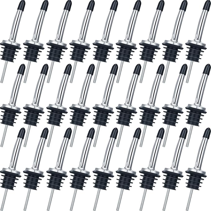 Chengu 72 Pcs Liquor Spout Stainless Steel Bottle Pourers Tapered Liquor Pourers with Rubber Dust Caps Tapered Spouts Set Bar Supplies Vinegar Bottle Dispenser Wine Spout for Alcohol Olive Oil