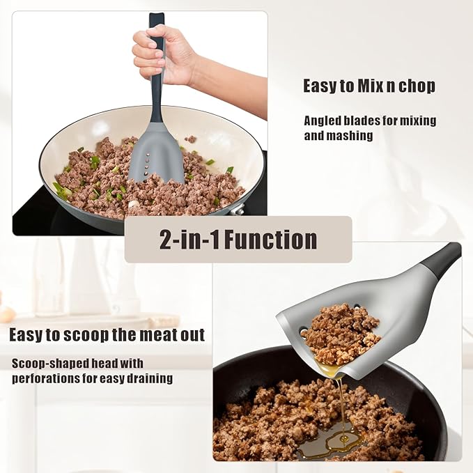 2 Pack Mincing Spatula Meat Chopper - Hamburger Grinder & Ground Beef Smasher, Premium Heat-Resistant Mincing Spatula for Kitchen, Potato Mix & Masher Tool, Meat & Poultry Tenderizer