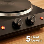 OVENTE Electric Countertop Double Burner, 1700W Cooktop with 7.25" and 6.10" Cast Iron Hot Plates, Temperature Control, Portable Cooking Stove and Easy to Clean Stainless Steel Base, Black BGS102B