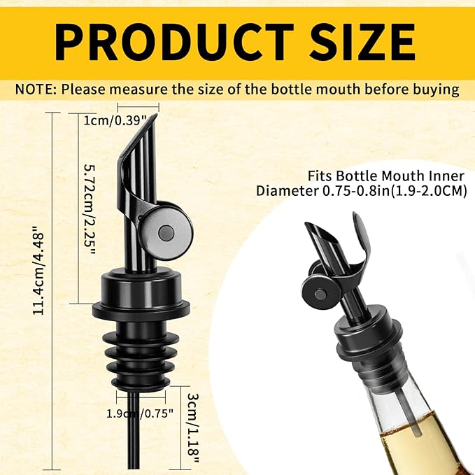 6 Pcs Auto Flip Liquor & Oil Pour Spout, 304 Stainless Steel Dispenser Spout for Olive Oil, Alcohol, Wine, Vinegar, Home & Bar Essential Tools, Black