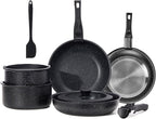 Sweetcrispy 12 pcs Pots and Pans Set, Nonstick Kitchen Induction Cookware Suit with Detachable Handle, Dishwasher Oven Safe, Black