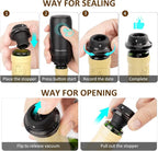 Electric Wine saver pump with 6 wine stoppers vacuum, wine preserver keep Your Wine Fresh for up to 10 Days, USB-C Rechargeable, 1 Pump 6 Stoppers Best Gifts for Wine Lovers, Black