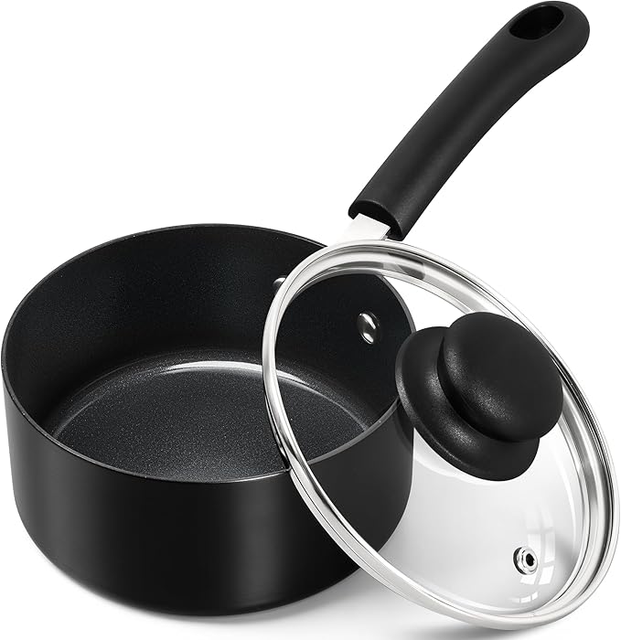 MICHELANGELO Nonstick Saucepan with Lid, Ceramic Sauce Pan Sets, Easy to Clean Sauce Pans, Multi-Purpose Cooking Pots, 1QT, Black