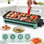 1500W Electric Indoor Grill,2 in 1 Smokeless Indoor Grills,Portable Korean BBQ Raclette Table Grill for Kitchen with Net & Non-Stick Cooking Removable Plate 5 Temperature Control,Dishwasher Safe