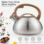 s-p Stovetop Tea Kettle- Whistling Teapot Stainless Steel Tea kettle for Stove Top Loud Whistle Tea Pot With Wood Pattern Handle Tea kettles Water Kettle(Silver Body and Black Handle
