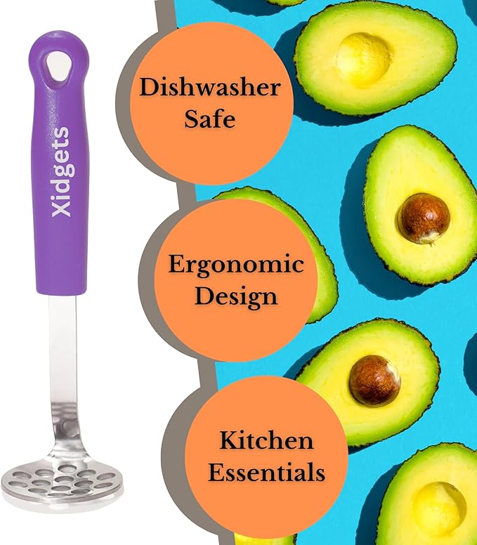 Mini Avocado Masher, Small Potato masher. Heavy Duty, Kitchen Utensil. Stainless Steel, Tiny Masher, Compact Mini smasher for Avocado - Effortless Guacamole Preparation, Dishwasher Safe (Plum Purple)