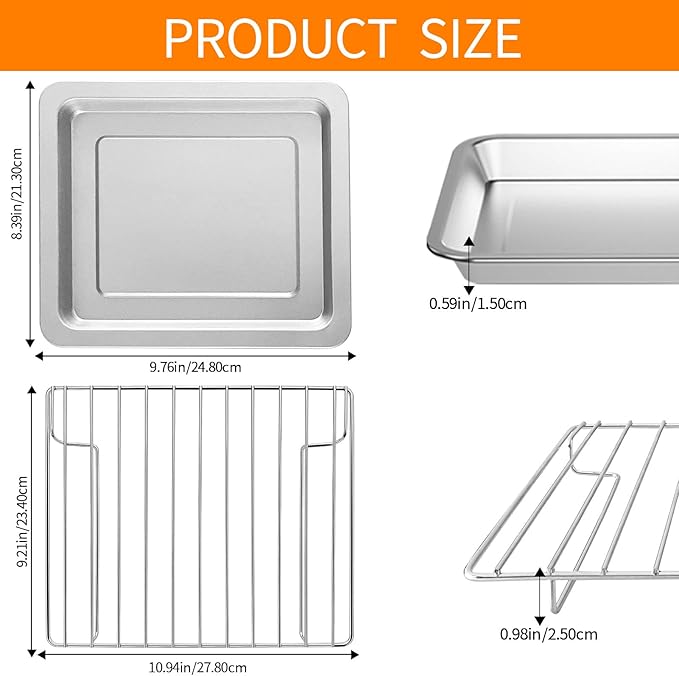 Toaster Oven Accessories for Hamilton Beach Easy Reach 4 Slice Countertop Toaster Oven, 10.9×9.2 IN Food Grade Stainless Steel Toaster Oven Replacement Parts Sheet Pan Tray Rack, Dishwasher Safe