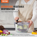 VEVOR Glass Salad Spinner, 4.75Qt, One-handed Easy Press Large Vegetable Dryer Washer, Lettuce Cleaner and Dryer with High Borosilicate Glass Bowl Lid, for Greens, Herbs, Berries, Fruits, No BPA