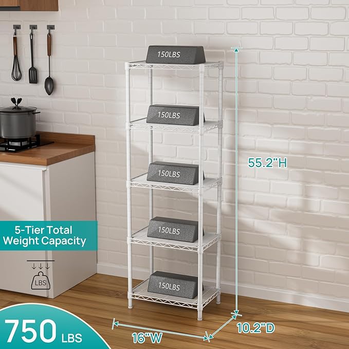 SINGAYE 5 Small Wire Shelves Kitchen Pantry Close Home Organizers and Storage Bathroom Shelf Laundry Room Organization Adjustable Book Metal Garage Shelving Unit
