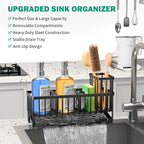TomCare Extra Large 11'' Sink Caddy With Drain Tray Non-slip Kitchen Sink Organizer With 2 Adjustable Dividers High Brush Holder Rustproof Sponge Holder Kitchen Storage Accessories for Counter
