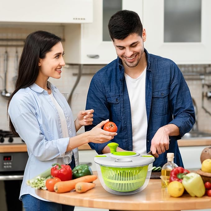 Salad spinner, vegetable and fruit washing dryer, lettuce spinner, for washing fruits, vegetables, pasta, green, 5L