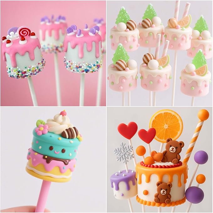 Juome Circle Cake Pop Mold Kit, 8 Cavities Cakesicle Molds Silicone with 50 Sticks & 50 Packaging Bags, Round Cake Pop Maker Supplies Accessories, Baking Tools for Home Baking Desserts
