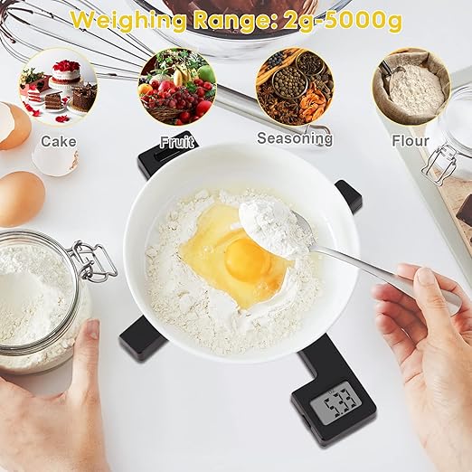 Compact Folding Digital Kitchen Scale, Highly Accurate Portable Food Scale with LCD Display, Auto Power Off and Tare Features, for Measuring Intake of Healthy Eating People (Black)
