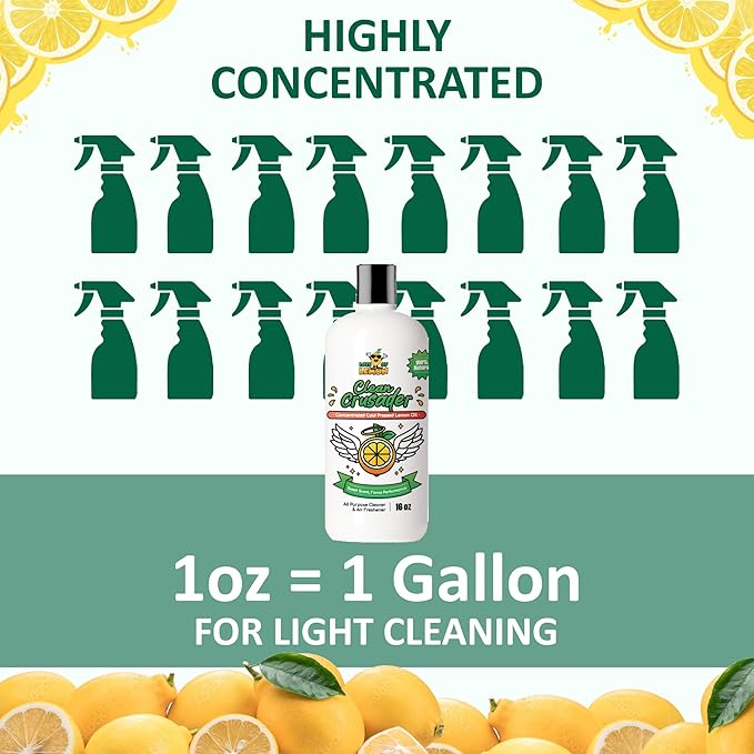 Clean Crusader Cold Pressed Lemon Oil Concentrate - All Purpose Cleaner & Air Freshener - 16oz 1 pack