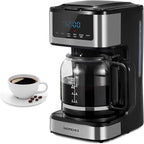 Ihomekee Coffee Maker, Programmable Drip Coffee Maker 12 Cup, Regular & Strong Brew Drip Coffee Machine with Iced Coffee Function for Home and Office, Black & Stainless Steel (Black,Silver)