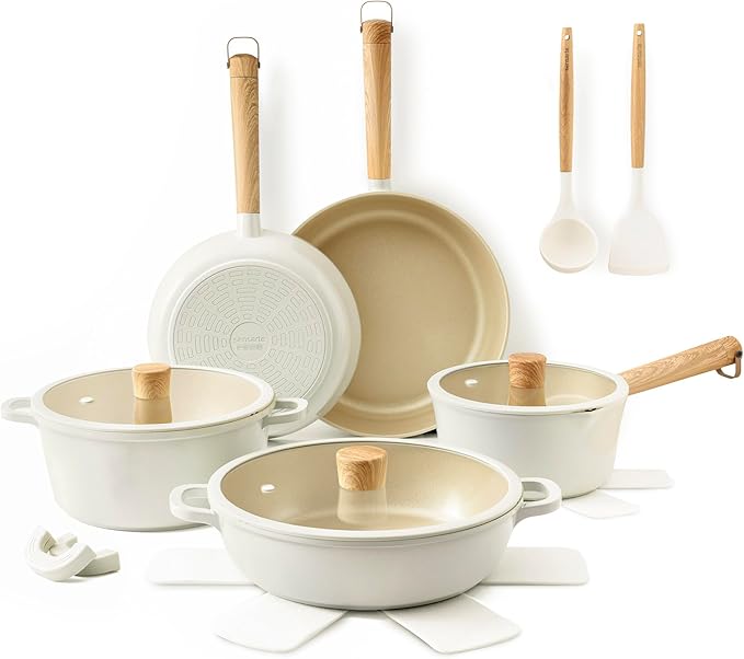 SENSARTE 17Pcs Ceramic Nonstick Cookware Set Non-toxic Healthy Pots and Pans Set Ceramic Kitchen Cooking Frying Pans with Stay-cool Handle, PFAS/PTFE/PFOA Free, Dishwasher Safe, Induction Compatible