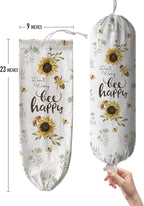 Hglian Kitchen Grocery Bag Holder,Bee Happy Plastic Bags Organizer Shopping Trash Bags Storage,Cute Bee Sunflower Farmhouse Home Décor