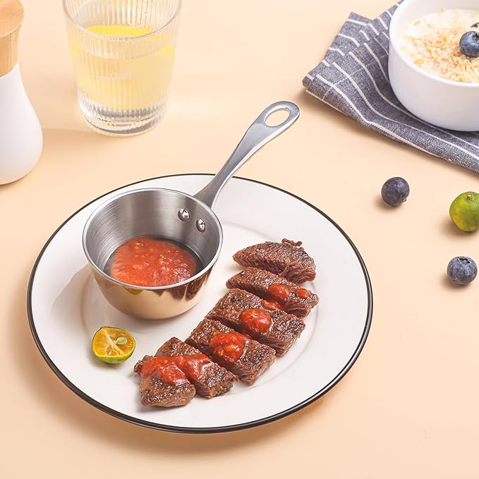 Mini Sauce Pan, Tri-Ply Stainless Steel Pot with Stay-Cool Handle Heating Sauce Gravy & Oil (5oz/150ml) - Copper