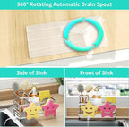 HapiRm Sink Caddy Sponge Holder - Self-draining Kitchen Sink Organizer with Smiley Face and Brush Holder, Stainless Steel Kitchen Sponge Caddy for Countertop - Brushed Nickel