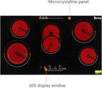 Winado 5 Burners Electric Ceramic Cooktop 35 inch, 220-240V Flat Top Stove, Multi-function Elecric Stovetop w/9 Heating Level, Timer & Kid Safety Lock, Sensor Touch Control, Timer Setting, 8600W