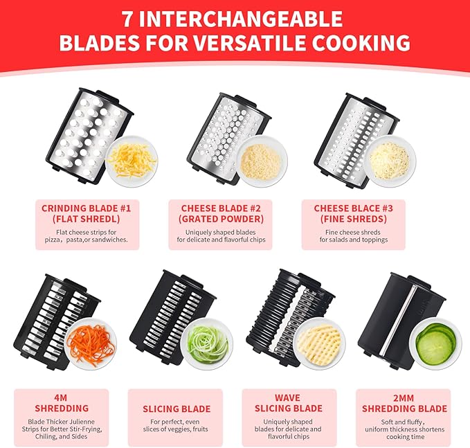 Electric Cheese Grater,7 In 1 Electric Cheese Grater for Block Cheese,250w Electric Slicer Shredder, Automatic Electric Grater,Cheese Graters Machine For Cheeses, Fruits, Vegetables