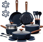 CAROTE 21pcs Cookware Set Nonstick Pots and Pans Set, Ceramic Cookware Set Induction Cookware, Non toxic Healthy Non Stick Kitchen Cooking Set, PFAS PTFE Free, Blue