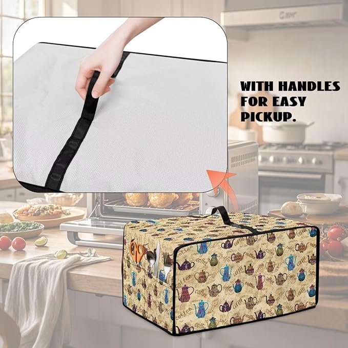 Coffee Kettle Print Toaster Oven Dust Cover, Fingerprint Protectors and Greasy Protection Machine Washable Universal Toaster Oven Protector for Kitchen, (Medium-16.1*19.71*10 inches)